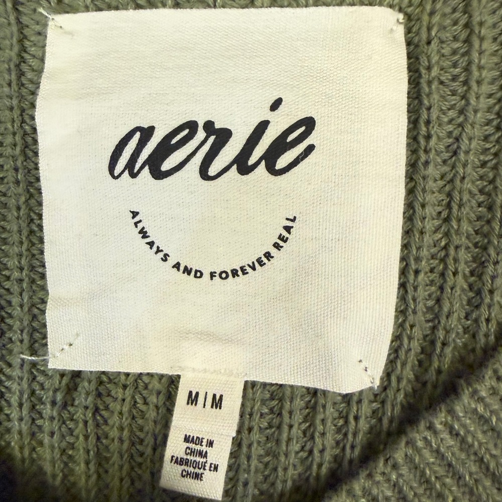 Aerie Olive Green Striped Cropped Sweater Size Medium - Picture 2 of 6